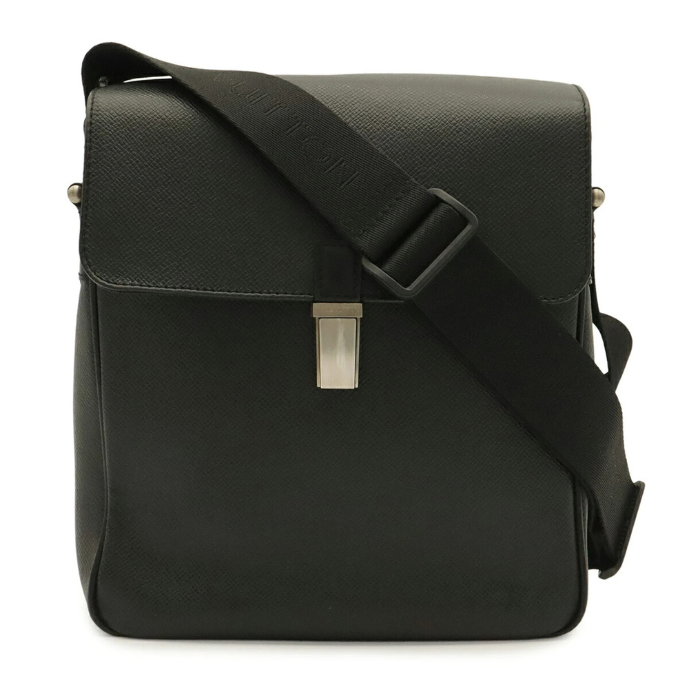 LOUIS VUITTON Taiga Yaranga Shoulder Bag, Leather, Ardoise, Black, M30822